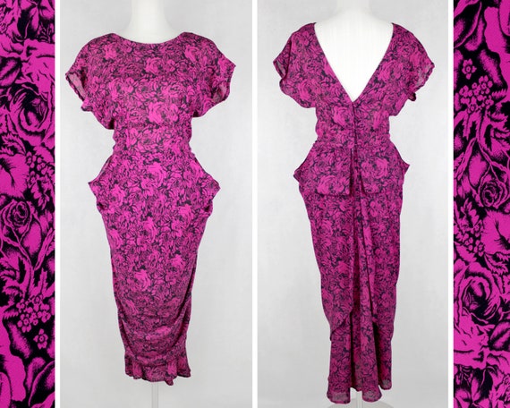 Vintage 80s JOLI COEUR Drapey Floral Peplum Dress