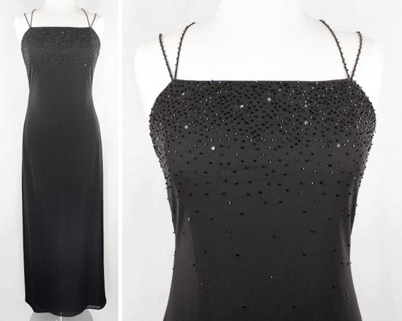 Vintage 90s CACHE Minimalist Strappy Beaded Chiffo