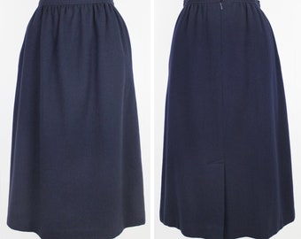 Vintage 80s Evan Picone for Lord & Taylor Wool Midi Skirt with Pockets  ///  Retro 1980s Navy Blue High Waist Plus Size Skirt