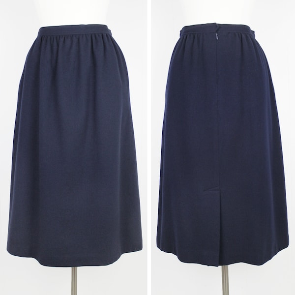Vintage 80s Evan Picone for Lord & Taylor Wool Midi Skirt with Pockets  ///  Retro 1980s Navy Blue High Waist Plus Size Skirt