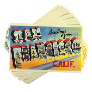 Postales vintage de San Francisco (nuevas) - Paquete de 1, 3 o 5 / Reproducciones de tarjetas de recuerdo e invitaciones de 4x6" con saludos de California