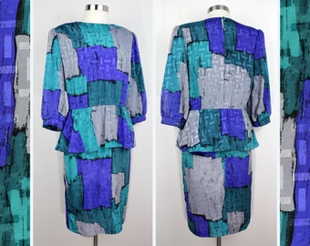 80s Peplum Midi Dress - Small