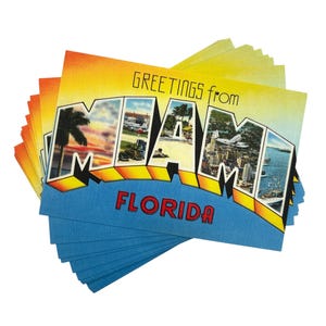 Vintage Style Miami Postkarten (Neu) - 1, 3 oder 5er Pack | Retro 4x6 "Grüße aus Florida Reproduktion Souvenir Karten, Einladungen, Geschenke