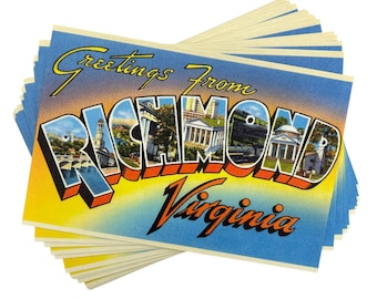 Retro Richmond Postcards • Large Letter Greetings From Virginia Souvenir Card, Save the Date, Party Favors, Gifts • Choose Your Quantity