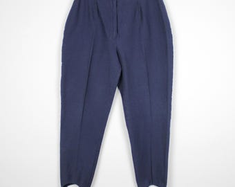 Pantaloni vintage anni '90 con staffa, vita alta, blu navy - Taglia 14 • Ashleigh Morgan • Cotone elasticizzato • Pantaloni a gamba affusolata, pantaloni da equitazione, leggings