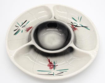Vintage Lane & Co MCM Ceramic Serving Dish 12” • Atomic Mid Century Relish Tray, Chips and Dip Snack Bowl