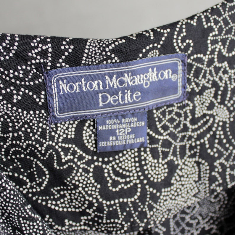 Vintage 90s Norton McNaughton Dotted Paisley Maxi Dress Retro 1990s Petite Navy Blue Polka Dot House Dress