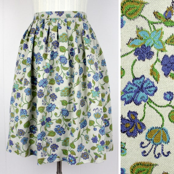 Vintage 70s Handmade Floral Skirt  ///  Retro 197… - image 1