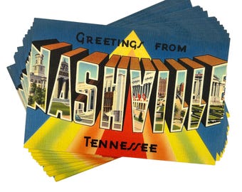 Nashville Postcards - Choose Your Quantity | Retro Tennessee Travel Souvenir, Save The Dates, Stationery, Invitations, Party Favors, Gifts