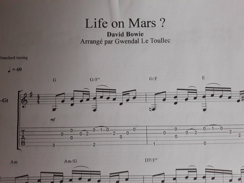 Life on Mars Arranged for Guitar Etsy