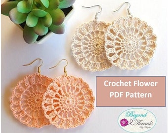 Crochet Earrings PDF. Crochet earrings tutorial pattern. Round earrings. Dangle earrings. Flower earrings PDF. Flower Pattern.