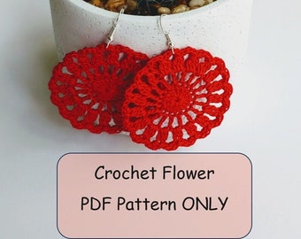 Crochet Earrings PDF. Crochet earrings tutorial pattern. Round earrings. Dangle earrings. Flower earrings PDF. Flower Pattern.