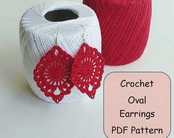 Crochet Earrings PDF. Crochet earrings tutorial pattern. Oval earrings. Dangle earrings. Flower earrings PDF. Flower Pattern.