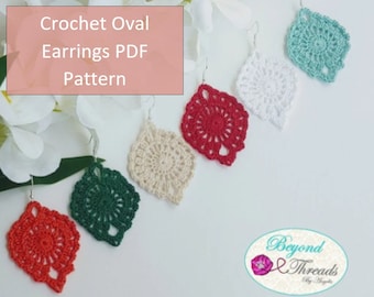 Crochet Earrings PDF. Crochet earrings tutorial pattern. Oval earrings. Dangle earrings. Flower earrings PDF. Flower Pattern.