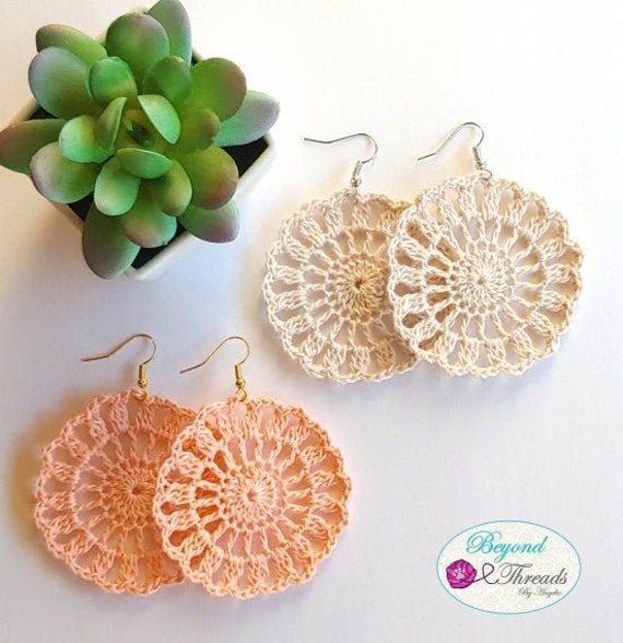 Crochet Earrings Handmade Jewelry Round Earrings Dangle Etsy