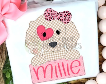 Pup Bow Heart Patch Faux Applique Digital File JPG PNG