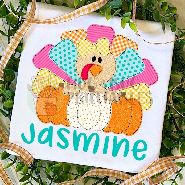 Turkey Bow Pumpkins Faux Applique Digital File JPG PNG