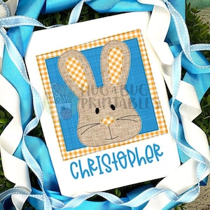 Bunny Face Boxes Blue Faux Applique Digital File JPG PNG