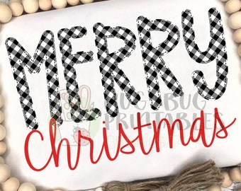 Merry Christmas Black Red Faux Applique Digital File JPG PNG