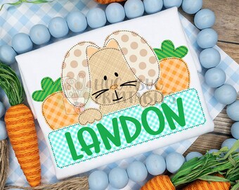 Floppy Bunny Carrots Box Faux Applique Digital File JPG PNG