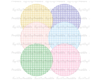 Pastel Gingham Circle Faux Applique Background Clipart Artwork Transfer Sublimation Digital File