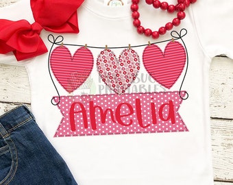 String Hearts Banner Faux Applique Digital File JPG PNG