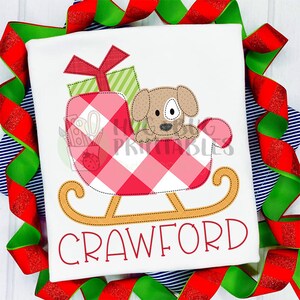 Pup Sleigh Red Faux Applique Digital File JPG PNG