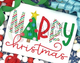Merry Christmas Tree Faux Applique Digital File JPG PNG