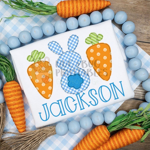 Bunny Tail Carrots Blue Faux Applique Digital File JPG PNG