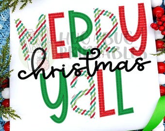 Merry Christmas Yall Faux Applique Digital File JPG PNG