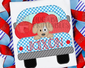 Truck Pup Hearts Blue Faux Applique Digital File JPG PNG