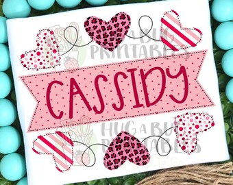 Hearts Banner Faux Applique Digital File JPG PNG