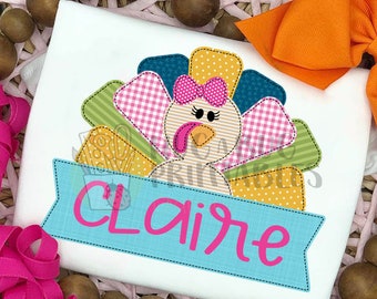 Turkey Bow Banner Box Faux Applique Digital File JPG PNG