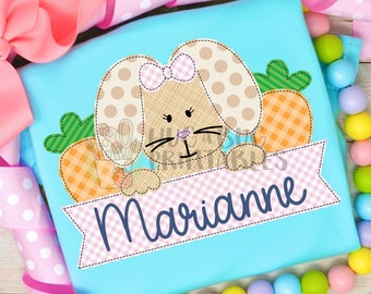 Floppy Bunny Bow Carrots Banner Faux Applique Digital File JPG PNG