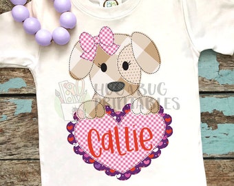 Pup Bow Heart Faux Applique Digital File JPG PNG