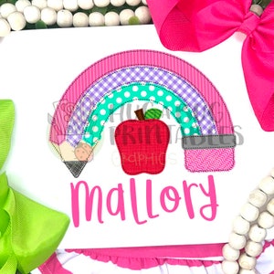Rainbow Pencil Apple Faux Applique Digital File JPG PNG