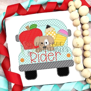 Truck Pup School Blue Faux Applique Digital File JPG PNG