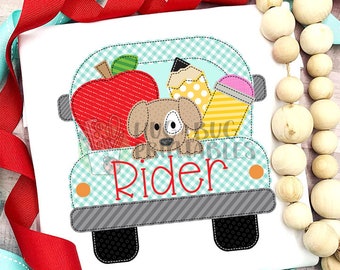 Truck Pup School Blue Faux Applique Digital File JPG PNG