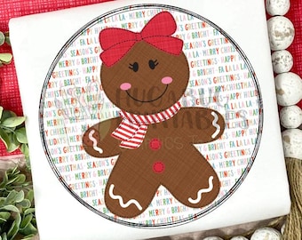 Ginger Girl Scarf Circle Faux Applique Digital File JPG PNG
