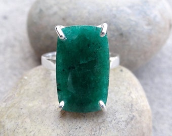 Green Beryl Silver Ring, Cushion Shape Ring, 925 Sterling Silver Ring, Boho Ring, Green Color Ring, Handmade Ring, Gemstone Silver Ring