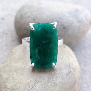 Green Beryl Silver Ring, Cushion Shape Ring, 925 Sterling Silver Ring, Boho Ring, Green Color Ring, Handmade Ring, Gemstone Silver Ring