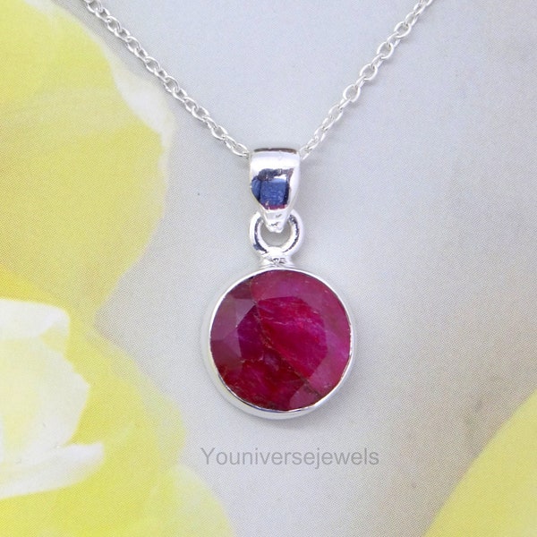 Ruby Beryl Pendant, Handmade Pendant, Solid 925 Sterling Silver Pendant, Gemstone Pendant, Boho Pendant, Unique Pendant, Round Shape Pendant