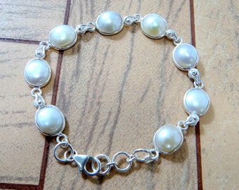 Pearl Silver Bracelet, Handmade Bracelet, Gift for her, Gift for mom, 925 Sterling Silver, Vintage Bracelet, Boho Bracelet, Valentine gift
