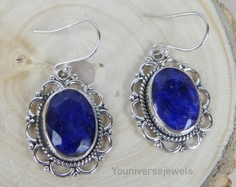 Blue Sapphire Beryl Earrings, Handmade Earring, 925 Sterling Silver Jewelry, Dangle Drop Earrings, Gemstone Unique Earrings, Gift For Her