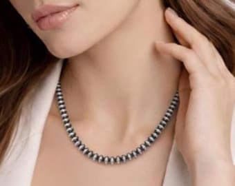 Collar de cuentas de platillo Navajo de 7 mm, plata de ley 925, joyería minimalista hecha a mano, regalo de San Valentín