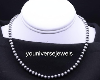 Collana di perle Navajo da 5 mm, gioielli occidentali in argento sterling 925, collana di perline in argento fatta a mano, regalo per lei