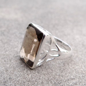 Natural Smoky Quartz Silver Ring , Handmade Ring , Gemstone Silver Ring , Boho Statement Ring , 925 Sterling Silver Jewelry , Quartz Ring