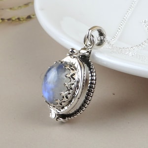 Poison Pendant-Rainbow Moonstone Solid Silver Poison Pendant-Handmade Poisoner Pendant-925 Sterling Silver Pendant-Big box pendant