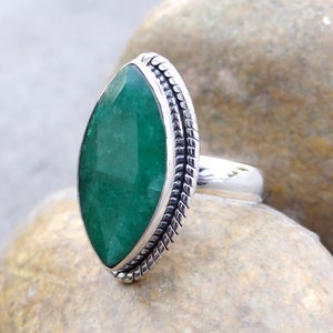Natural Green Beryl Handmade Solid 925 Sterling Silver Ring-Beryl Jewelry- Boho Rings- Marquise Beryl Ring- Gemstone Ring- Statement Ring
