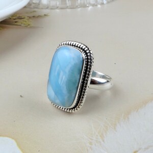 Larimar Silver Ring, 925 Sterling Silver Ring, Boho Ring, Handmade Ring, Boho Ring, Gemstone Ring, Statement Ring, Gift for her